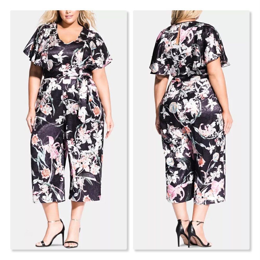 🔆 CITY CHIC 🔆 Floral Satin Cropped Jumpsuit - [size 18 in Black]
